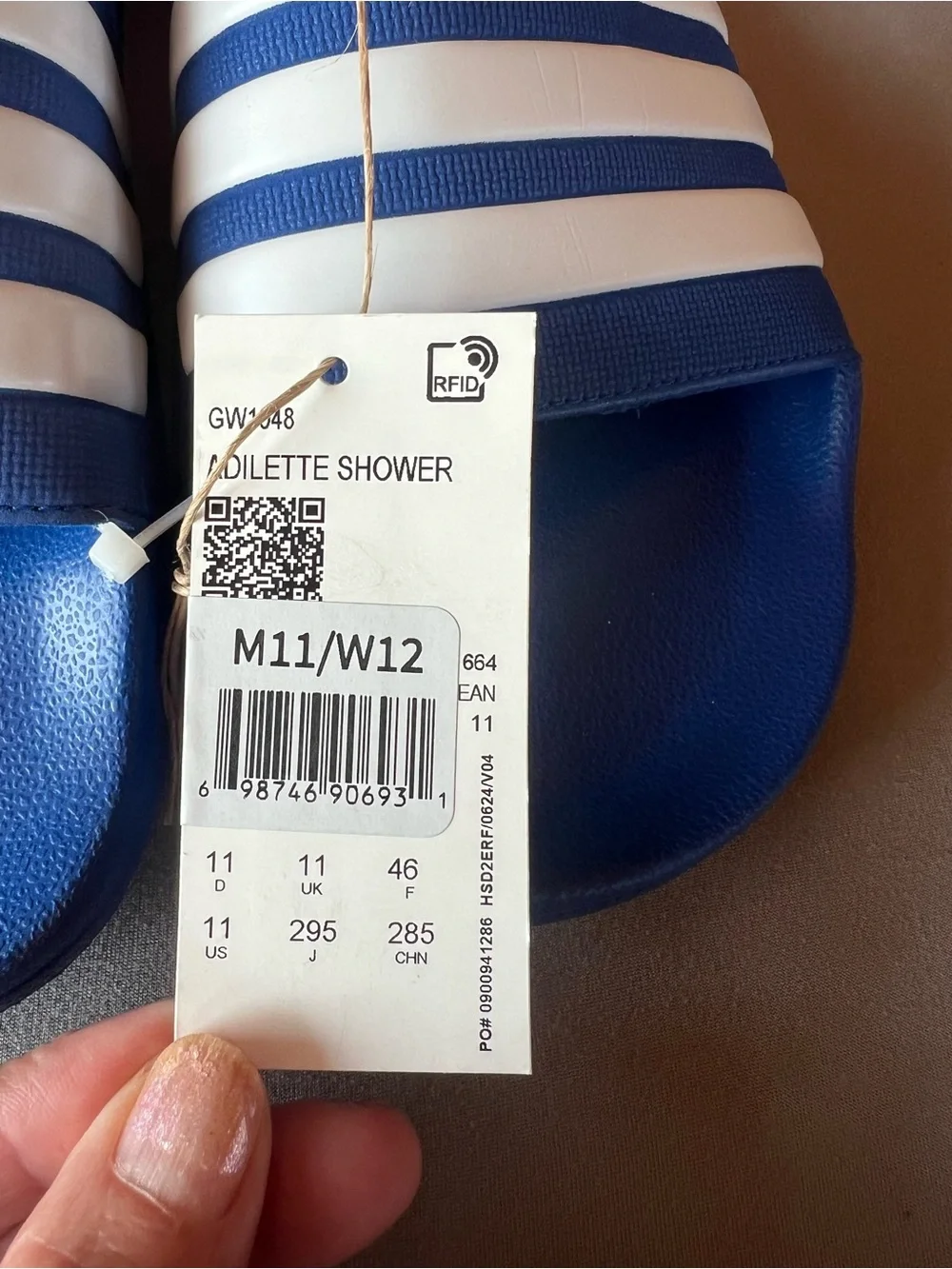 Adidas Blue Cloud Foam Adilette Shower Slides, men 11, women 12. New with tags.